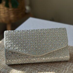 Silver clutch with rhinestones
